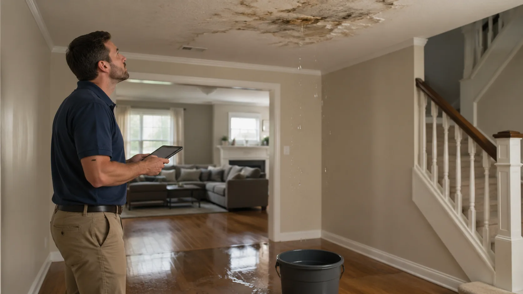 Inspection of water damage inside a home