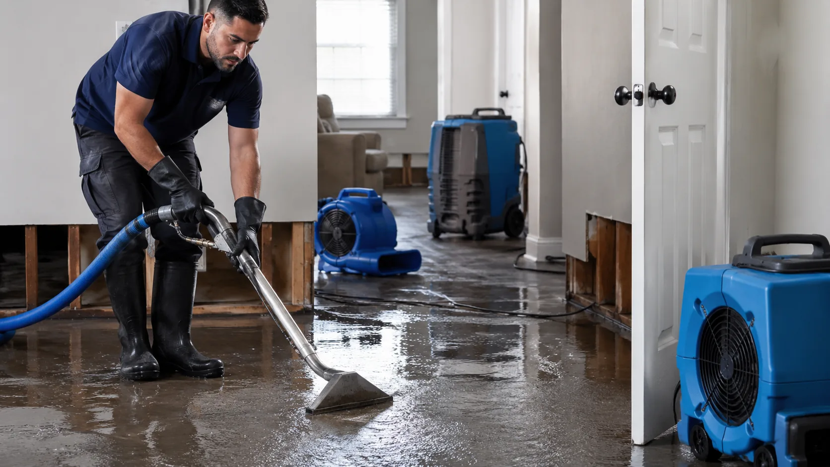 Water extraction equipment being used in a home